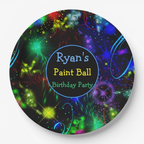 Paper Plates Bright Neon Paint Splatter Paint Ball