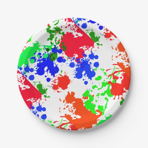 Paper Plates Bright Neon Paint Splatter Pattern