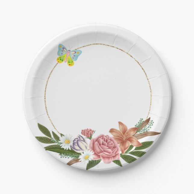 Paper Plates, Butterfly Floral Flowers Plates (Front)