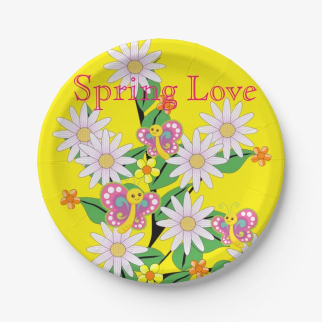 Paper Plates, Butterfly Floral Yellow Spring Love Paper Plates (Front)
