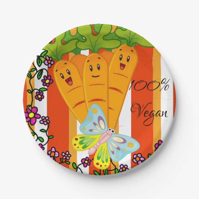 Paper Plates, Carrots Orange Stripe 100% Vegan Paper Plates (Front)