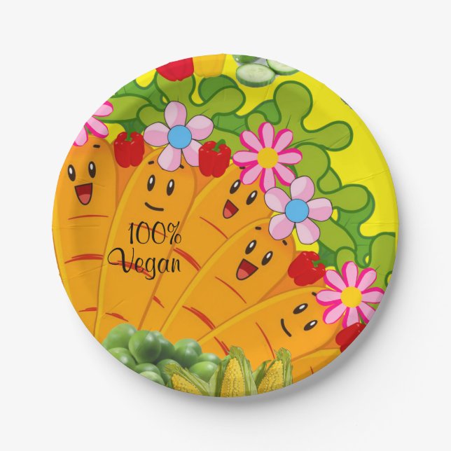 Paper Plates, Carrots Peas 100% Vegan Plates (Front)