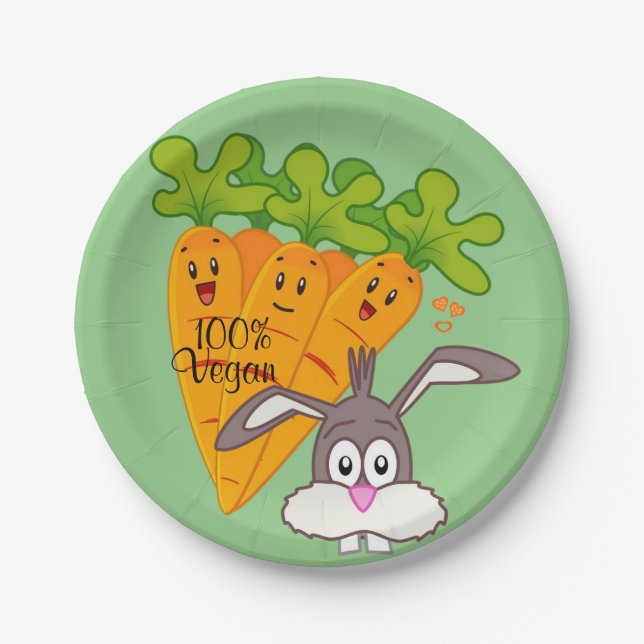 Paper Plates, Carrots Rabbit 100% Vegan Paper Plates (Front)