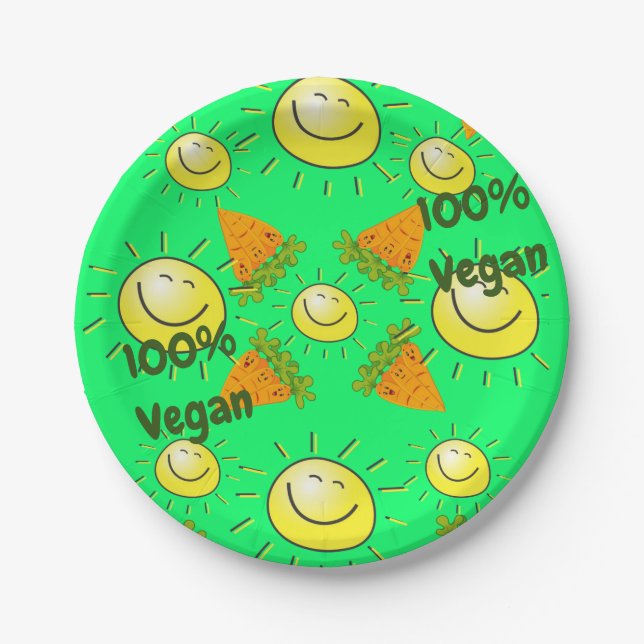 Paper Plates, Carrots Sun 100% Vegan Plates (Front)