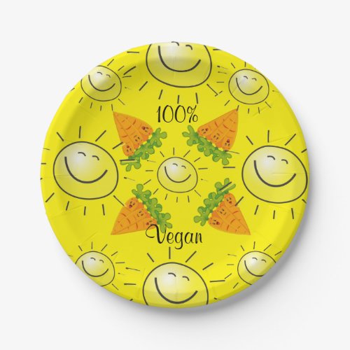 Paper Plates Carrots Sun 100 Vegan Yellow Paper Plates