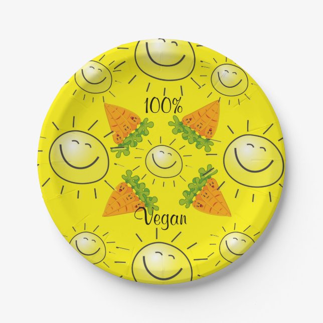 Paper Plates, Carrots Sun 100% Vegan Yellow Plates (Front)