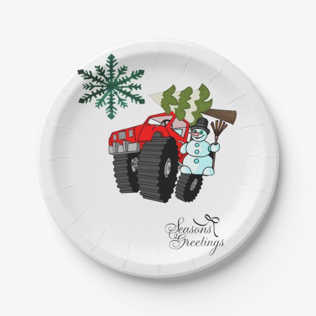 Paper Plates, Christmas Snowman Seasons Greetings Plates (Front)