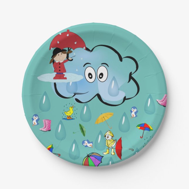 Paper Plates, Clouds Penguin Red Umbrella Plates (Front)