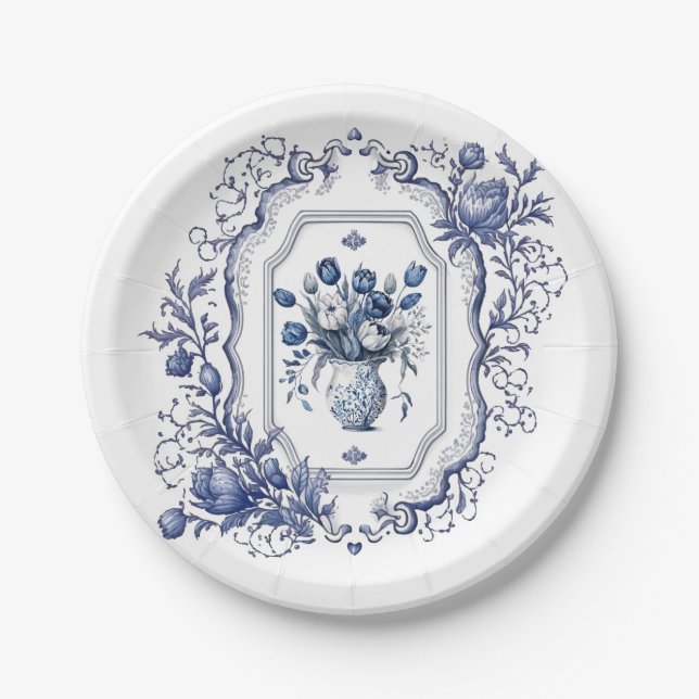 Paper Plates Delft Blue Party Tableware Decor  (Front)