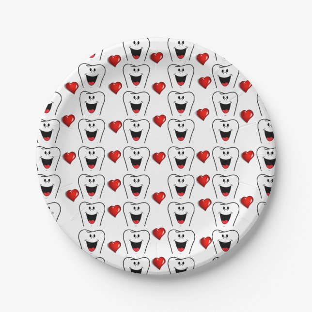 Paper Plates Dentist Teeth Red Hearts  (Front)