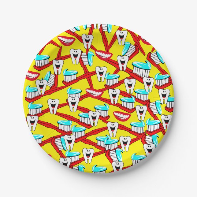 Paper Plates, Dentist Toothbrush Toothpaste Teeth Paper Plates (Front)
