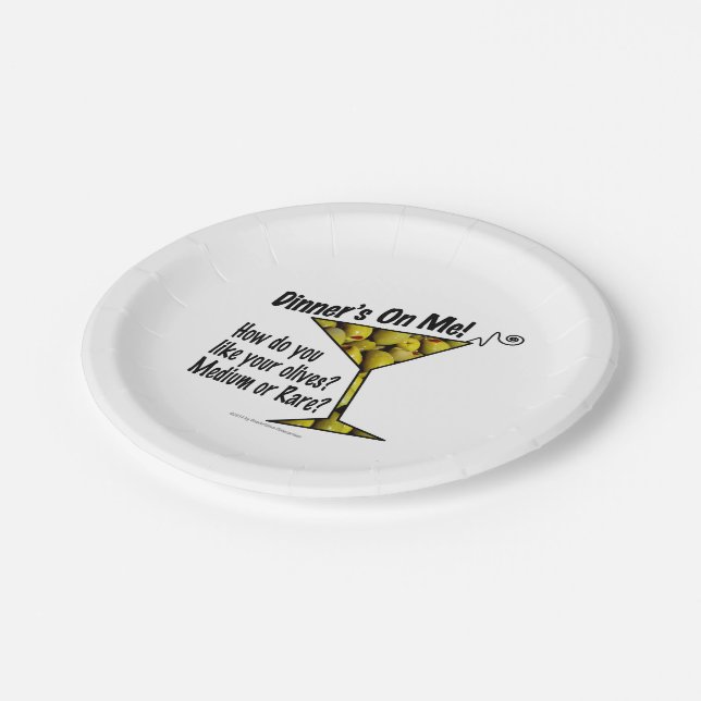 PAPER PLATES Dinner! Olives? Medium or Rare? (Angled)