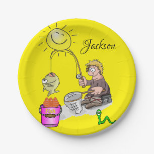 Paper Plates, Fisherman Sun Fish Yellow Paper Plates