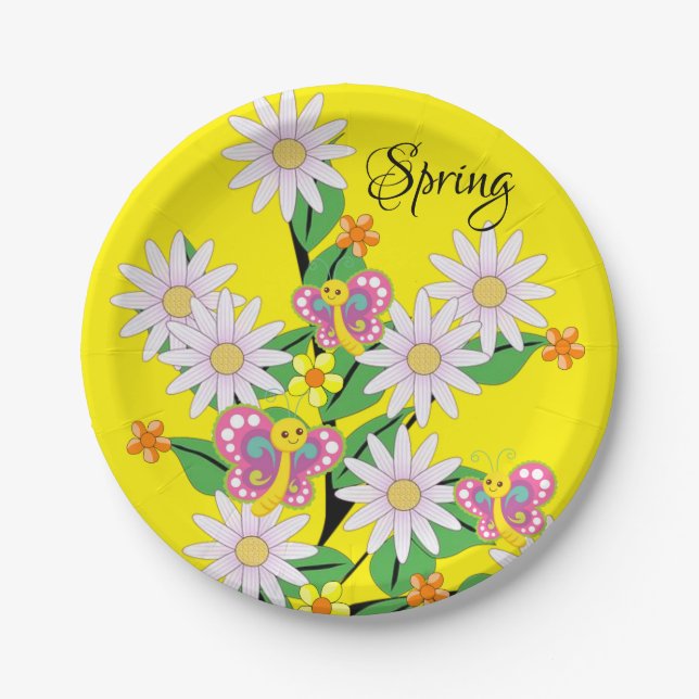 Paper Plates, Floral Butterfly Yellow Spring Paper Plates (Front)