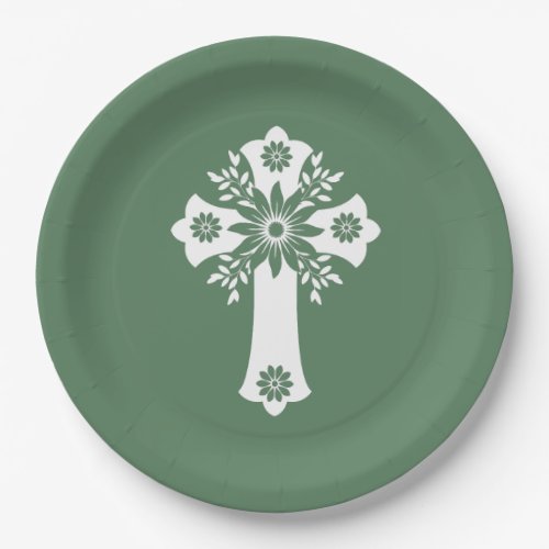Paper Plates Floral Cross Fern Green