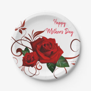 Paper Plates Floral Red Rose