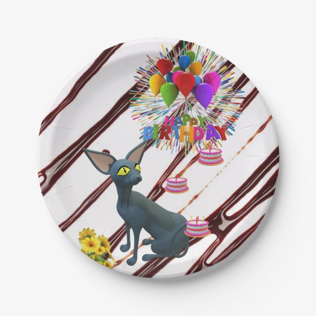 Paper Plates,  Fudge Happy Birthday Cats  Plates (Front)