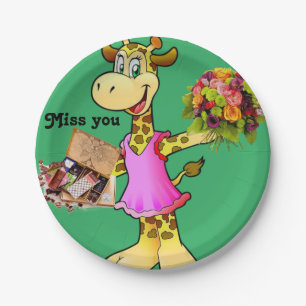 Paper Plates, Giraffe Floral Chocolate Miss you Paper Plates