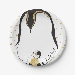 Paper Plates "Gold Baby & Mommy Penguins"