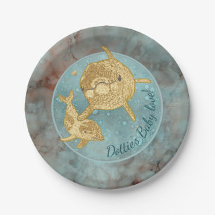 Paper Plates "Gold Dolphin Baby & Mommy"