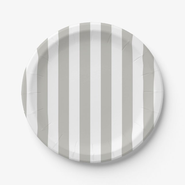 Paper Plates, Grey & White Stripe  Paper Plates (Front)