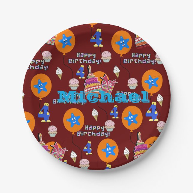 Paper Plates, Happy 4th Birthday #4 Balloons Plates (Front)