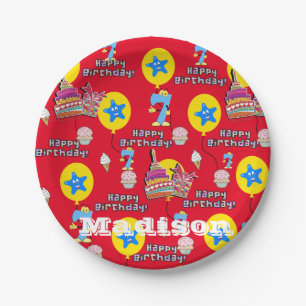 Paper Plates, Happy 7th Birthday #7 Balloons Plates