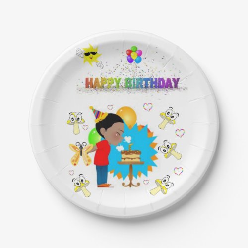 Paper Plates Happy Birthday African Boy Mushrooms Paper Plates