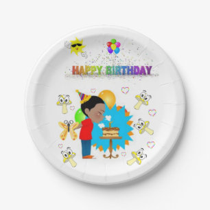 Paper Plates, Happy Birthday African Boy Mushrooms Plates