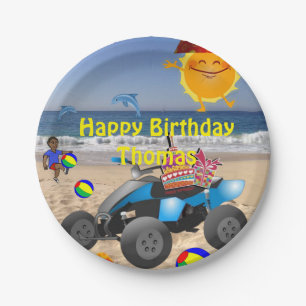 Paper Plates, Happy Birthday Beach Bum African Boy Plates