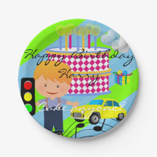 Paper Plates, Happy Birthday Boy Cake Car Plates