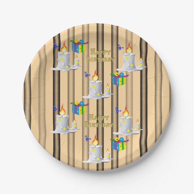 Paper Plates, Happy Birthday Candles Stripe Paper Plates (Front)