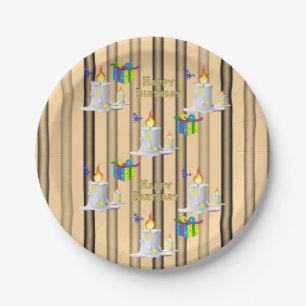 Paper Plates, Happy Birthday Candles Stripe Plates