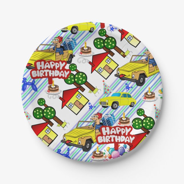 Paper Plates, Happy Birthday Cars Boys Plates (Front)