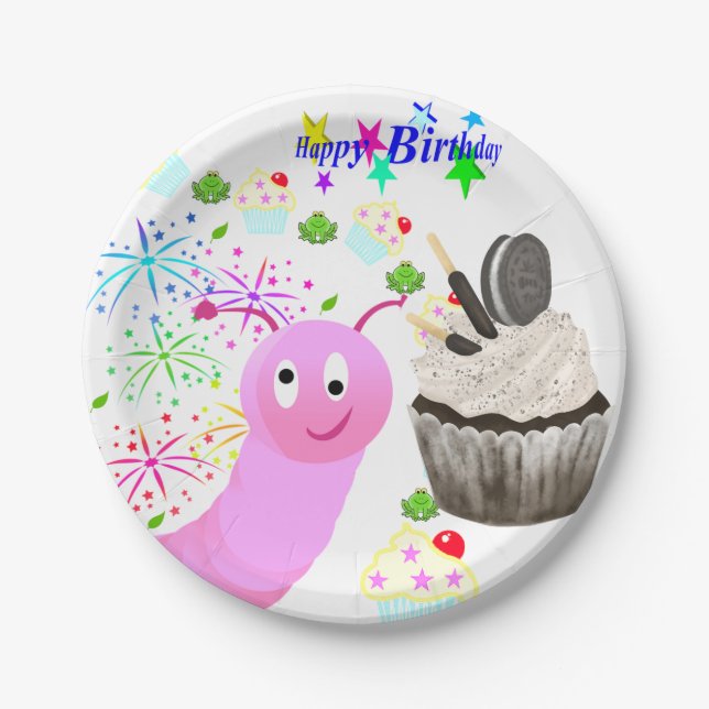 Paper Plates, Happy Birthday Chocolate Cupcake  Paper Plates (Front)