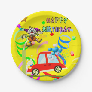 Paper Plates, Happy Birthday Clown Car Confetti Paper Plates