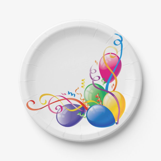 Paper Plates, Happy Birthday Confetti Balloons Paper Plates (Front)