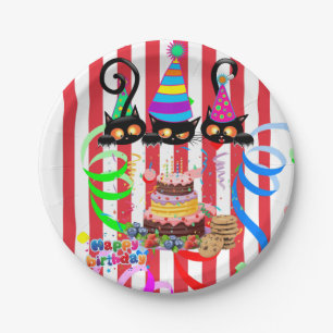 Paper Plates, Happy Birthday Confetti Cats Cake  Plates