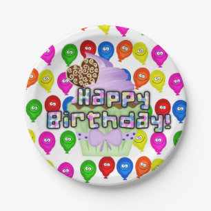 Paper Plates, Happy Birthday Cupcake Balloons Plates