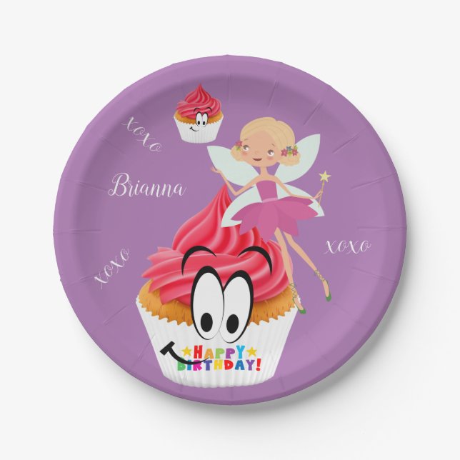 Paper Plates, Happy Birthday Cupcake Fairy Plates (Front)