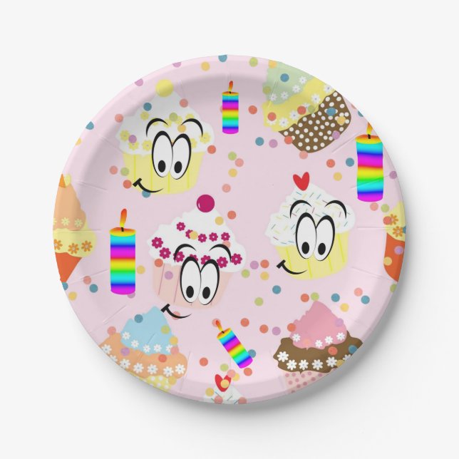 Paper Plates, Happy Birthday Cupcake Plates (Front)
