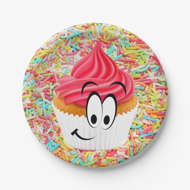 Paper Plates, Happy Birthday Cupcake Sprinkles Paper Plates (Front)
