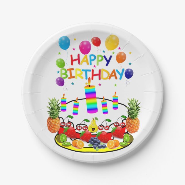 Paper Plates, Happy Birthday Fruit Cake Plates (Front)