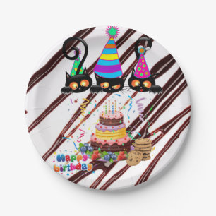 Paper Plates, Happy Birthday Fudge Cookies Cats  Plates