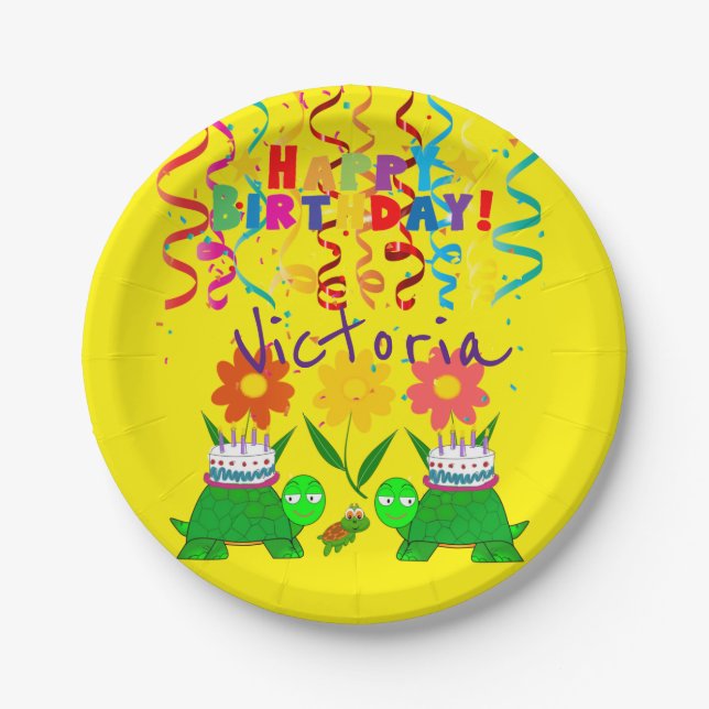 Paper Plates, Happy Birthday Green Turtles Plates (Front)