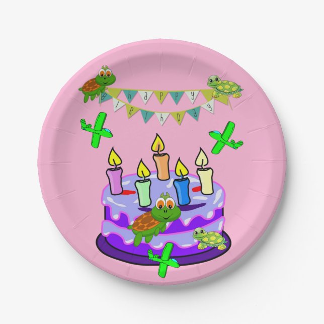 Paper Plates, Happy Birthday Green Turtles Plates (Front)