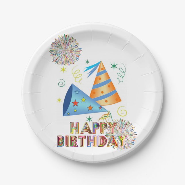 Paper Plates, Happy Birthday Hats Plates (Front)