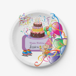 Paper Plates, Happy Birthday Hippopotamus Balloons Plates