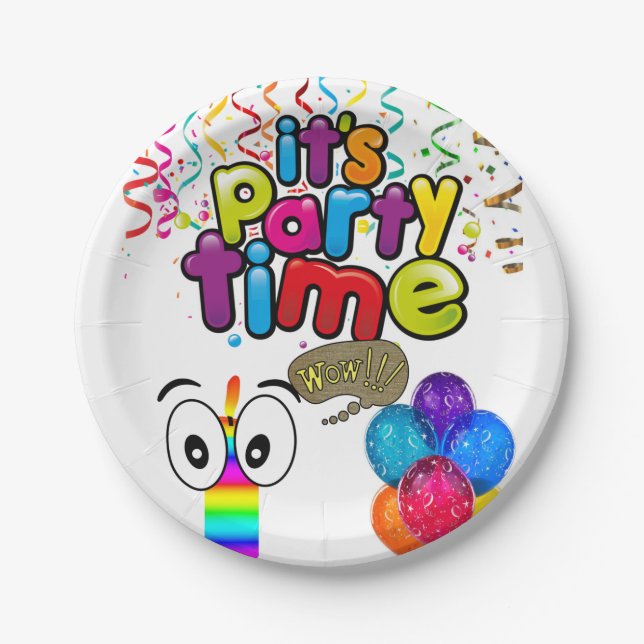 Paper Plates, Happy Birthday It's Party Time Plates (Front)