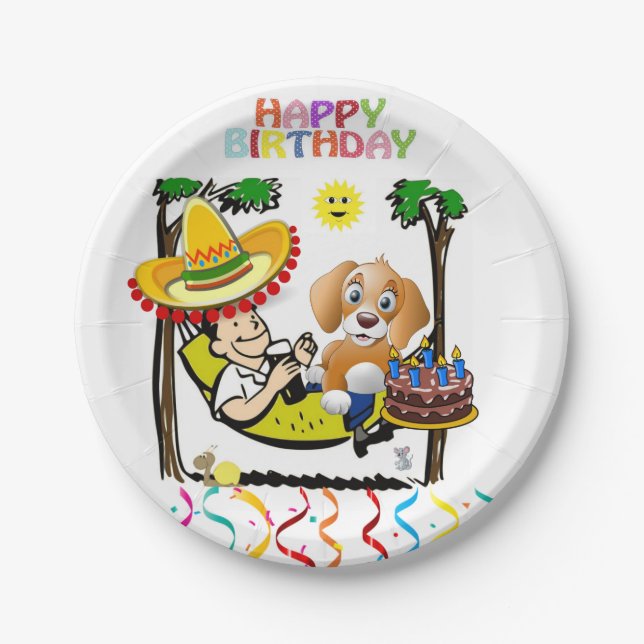 Paper Plates, Happy Birthday Man Dog Confetti Paper Plates (Front)